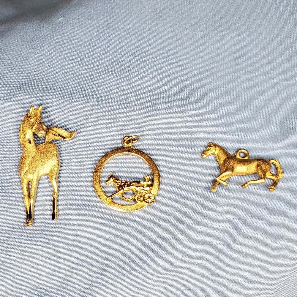 Lot of 3 Gold Tone HORSE Necklace Pendents, Vintage 1980-1990s, No Flaws